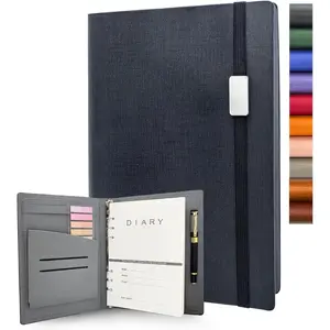 A5 Binder with 6 Ring - Lined Leather Journal Notebook, Refillable Hardcover with Pen Loop, 160 Pages 100G Thick Paper for Work, Travel & School Writing (Black)