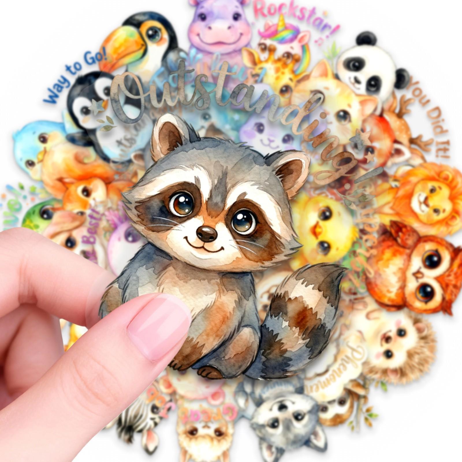 New 50 cute and adorable pet stickers  Inspirational slogan transparent PET sticker set, watercolor style children's reward decoration sticker