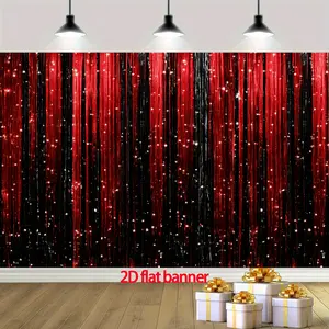 1pc Party Backdrop Sparkling Red Black Theme Multi Purpose No Power Needed Polyester Curtain for Wedding Birthday Holiday Valentine Festive Glittering Photography