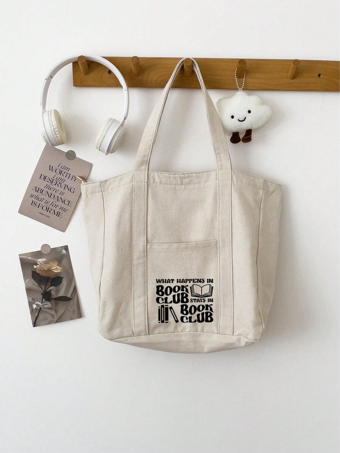 Handbag and Makeup Bag Set, Book Club Pattern, Casual, Large Capacity, Portable, Ideal for Teens, Women, College Students, Teachers' Day Gift