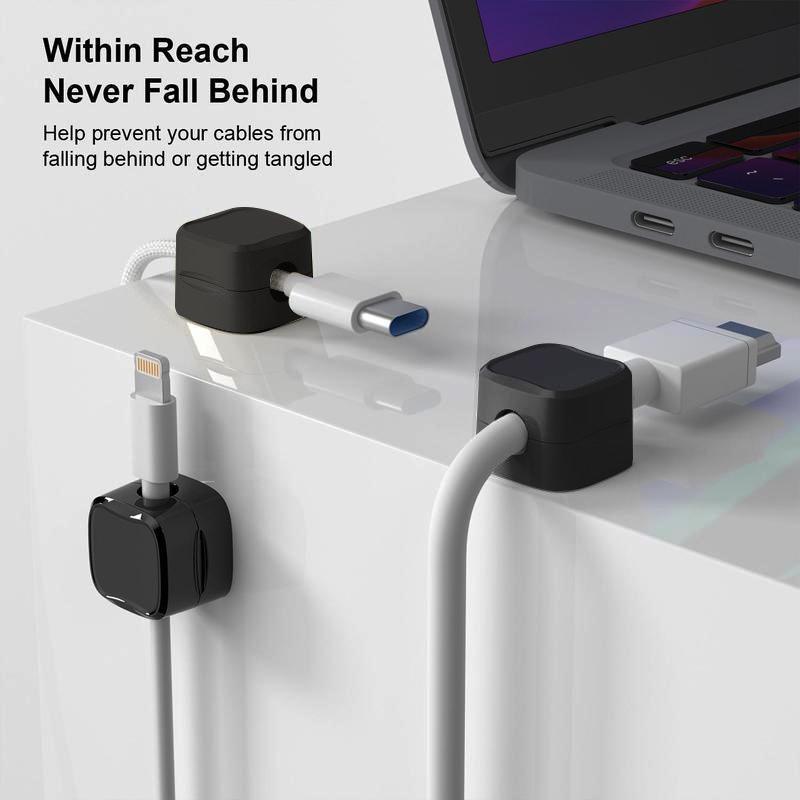 12 Pcs Cord Organizers - Compact Magnetic Cable Management Clips with Residue-Free Adhesive, 0.88 Inches Solid Holders for Desk Decor, Office Decor, 60° Rotating Shaft, Easy To Open, Enhanced No-Residue Adhesive, Business