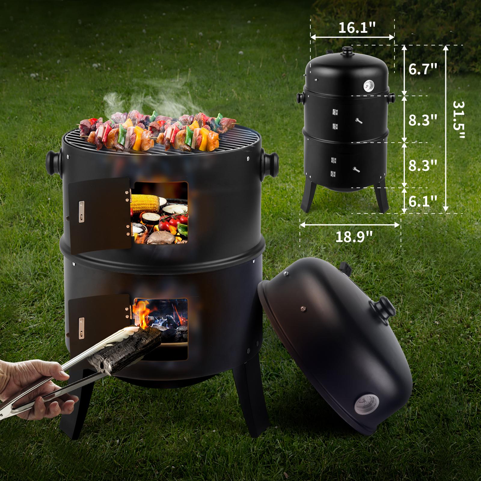 Iron Spray Smoker Carbon Grill Black Outdoor BBQ Grill, Barrel Charcoal Grill，Camping Barbecue Grill for Patio Backyard Garden Picnic,Food Smoker BBQ grill Charcoal Grill Meat