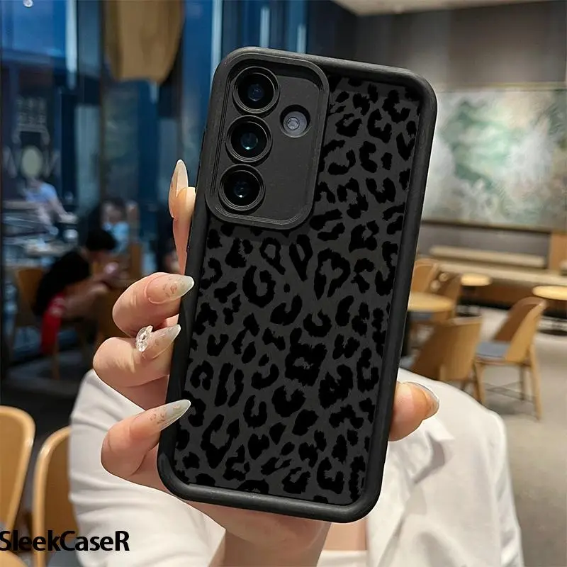 Black Leopard Print Pattern Shockproof Case for Samsung Galaxy S26 S24 Plus S25 S23 S22 S21 Ultra FE S24+ Note20 A54 A53 A52 A36 A35 A34 A33 A 17 18 A16 A15 A14 A13 Patterned Soft TPU Full Camera lens Protection  Phone Cover Gift 2D printing