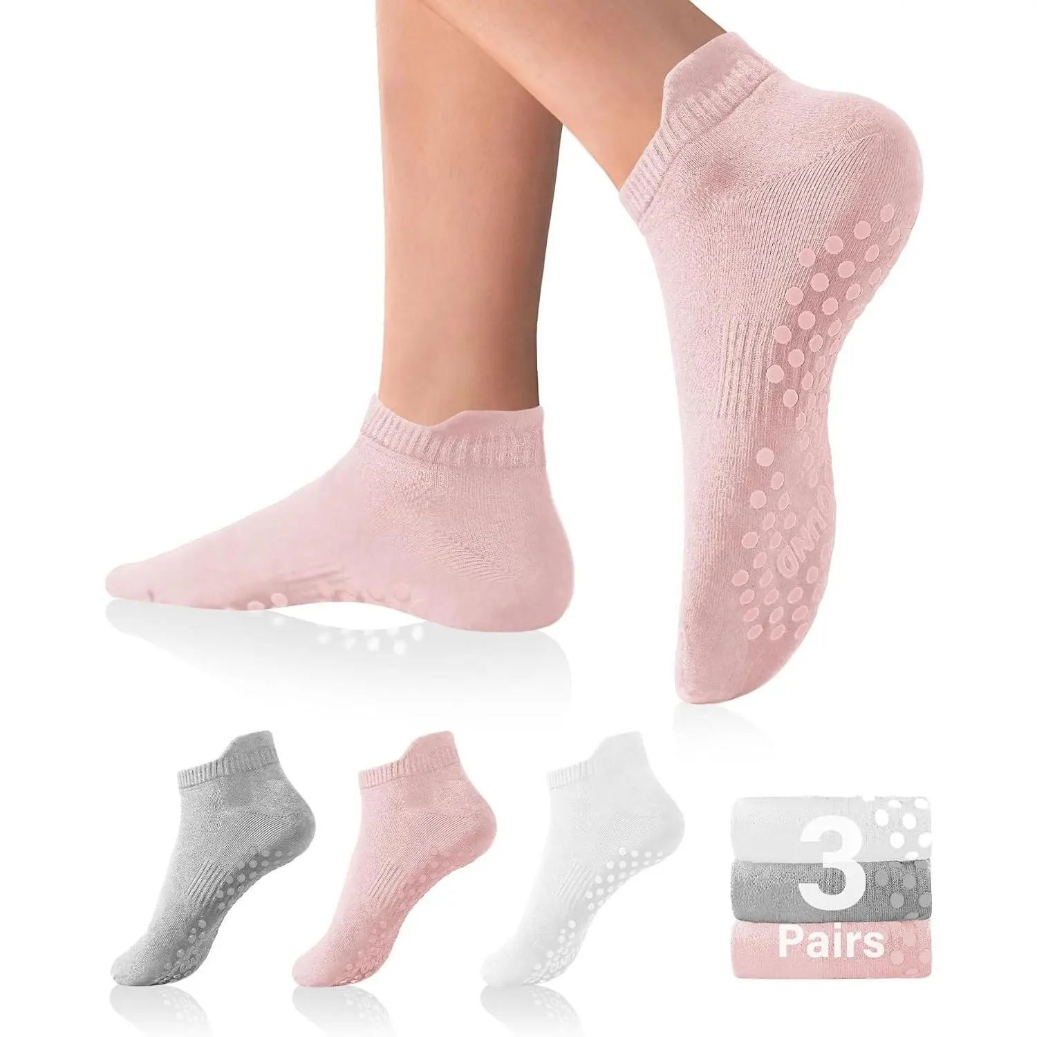 Women's Pilates Yoga Barre Socks with Grips Non-Slip Ankle Hospital Socks 6 PairsGift