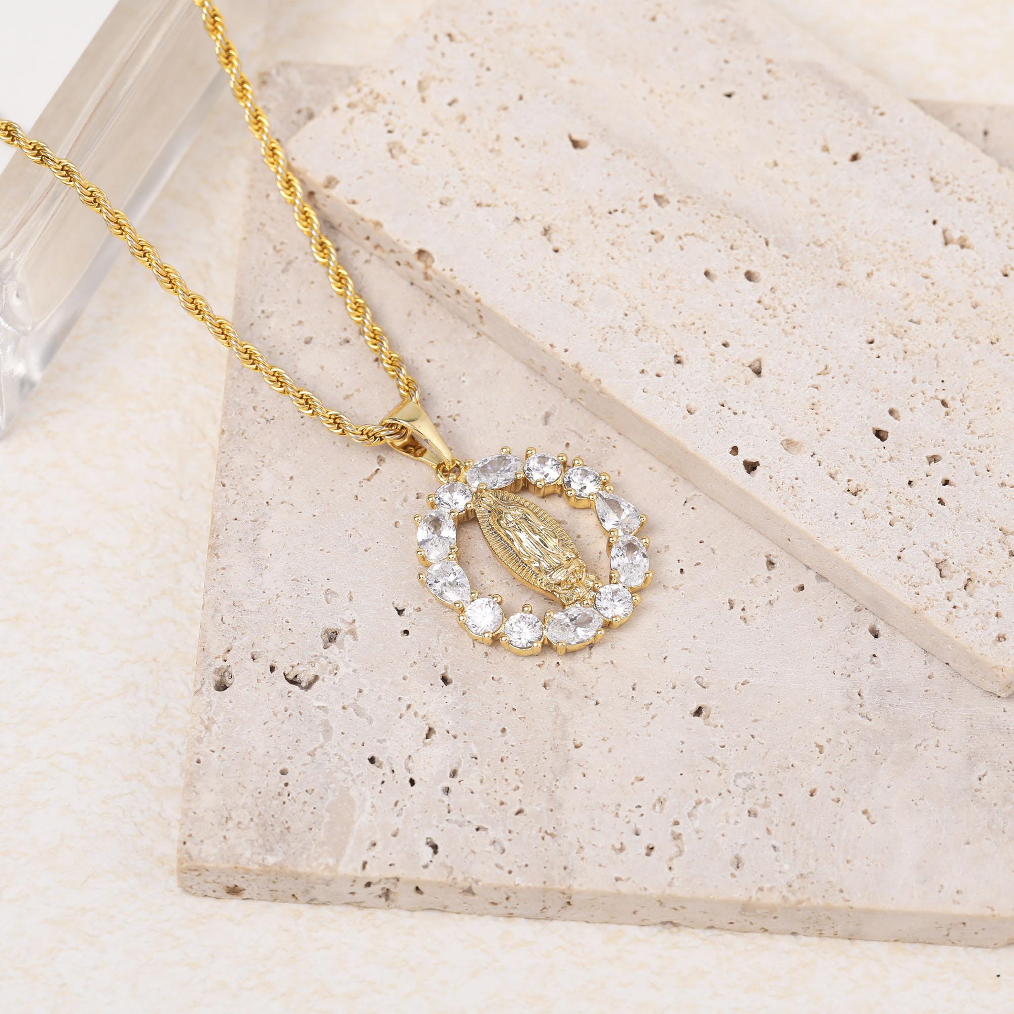 MYTYS Virgin Mary Hollow Round Necklace with Round Pendant Sparkling Elegant Design for Women Universal Fit Versatile Accessory