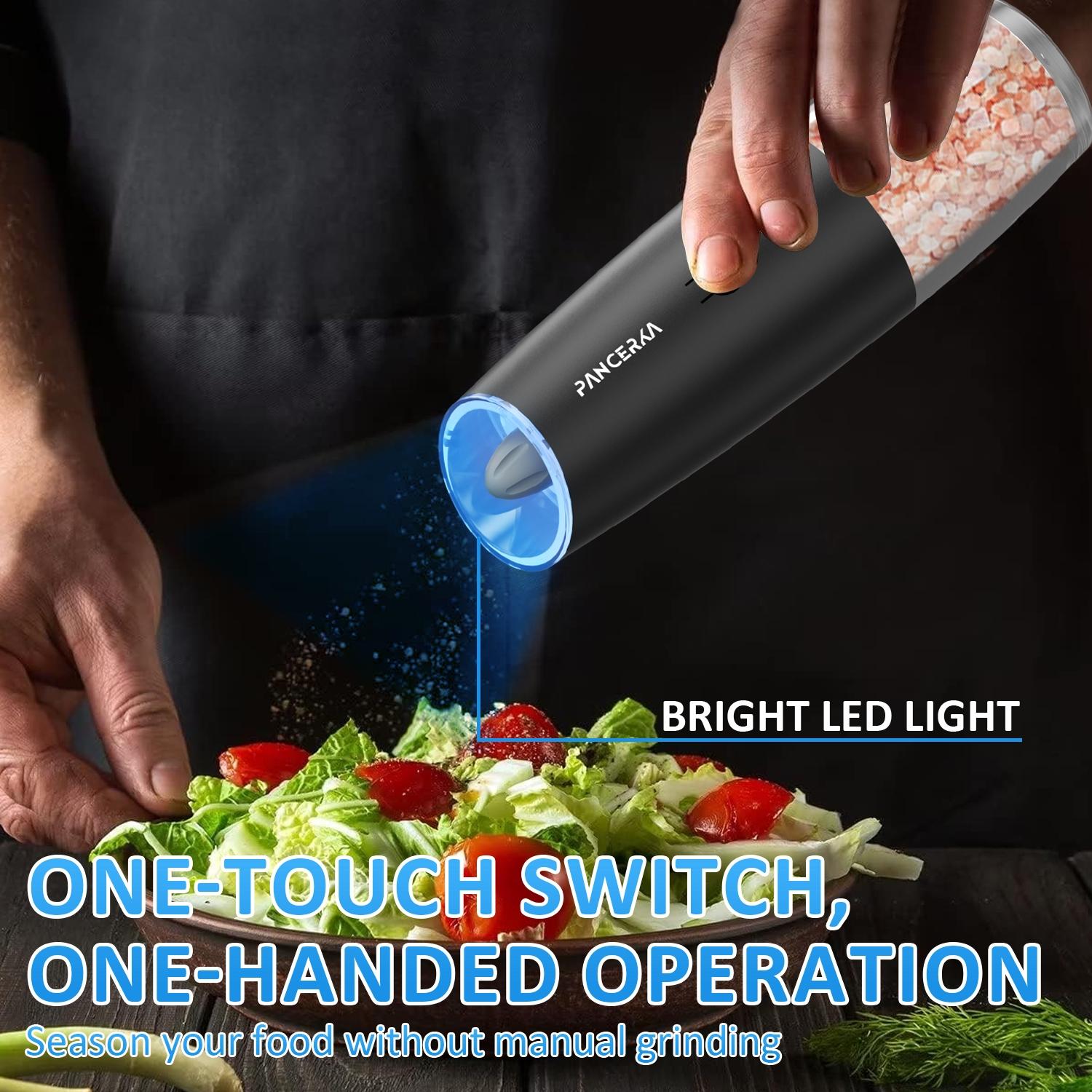 PANCERKA Electric Salt & Pepper Grinder, USB Rechargeable Automatic Pepper Grinder with LED Light, Adjustable Coarseness Pepper Grinder Set for Home Kitchen Cooking, Kitchen Gadgets, Gift