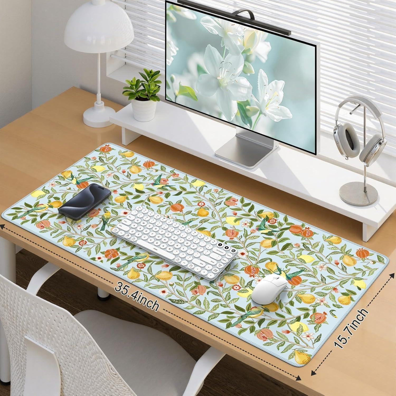 A 190 floral and fruit patterned mouse pad that adds comfort and style to your workspace, with a filling design for better support, the perfect gift for nature lovers and students