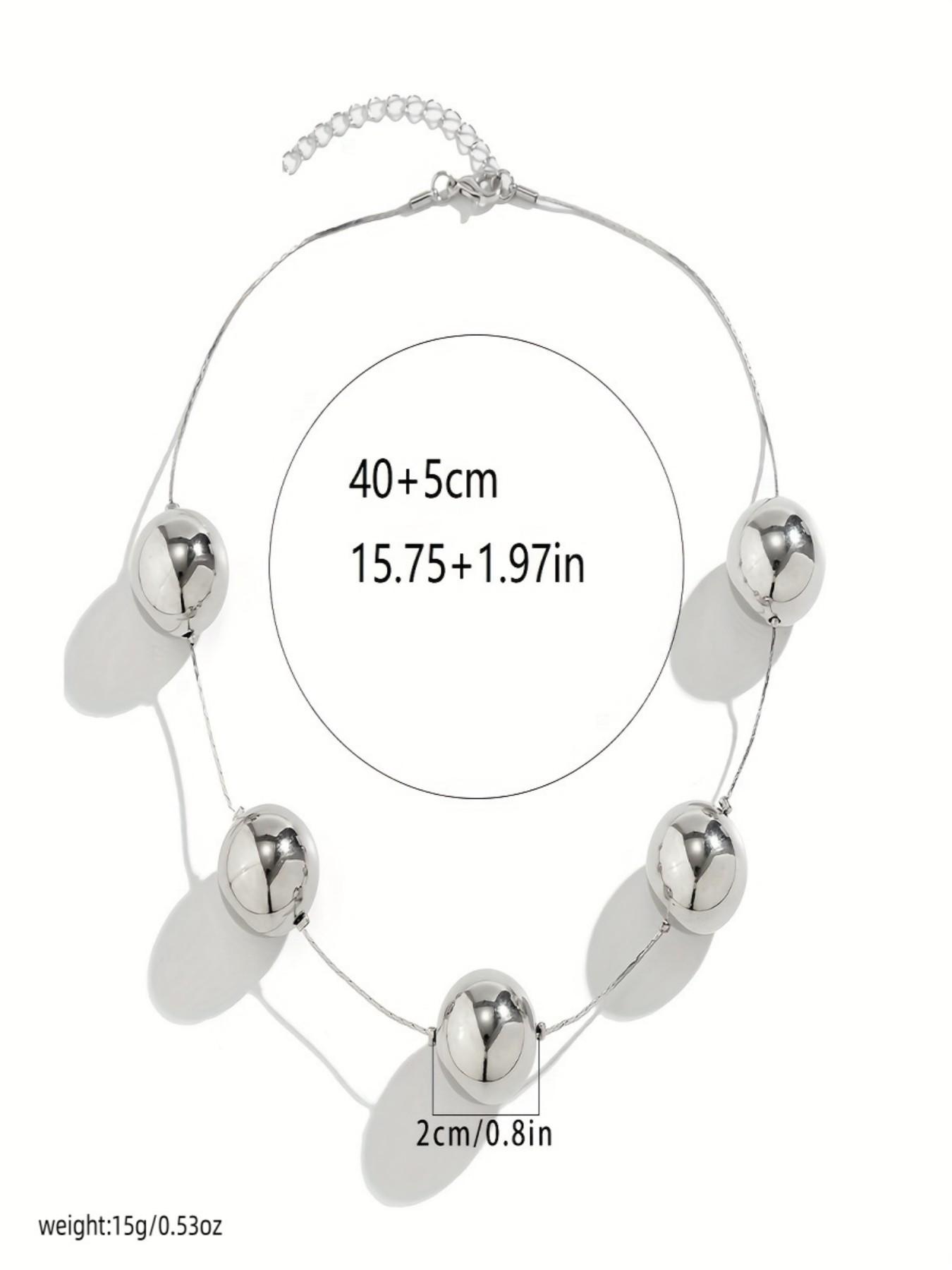 Women's Silver Color Ccb Round Bead Necklace Chain, Fashionable Casual ...