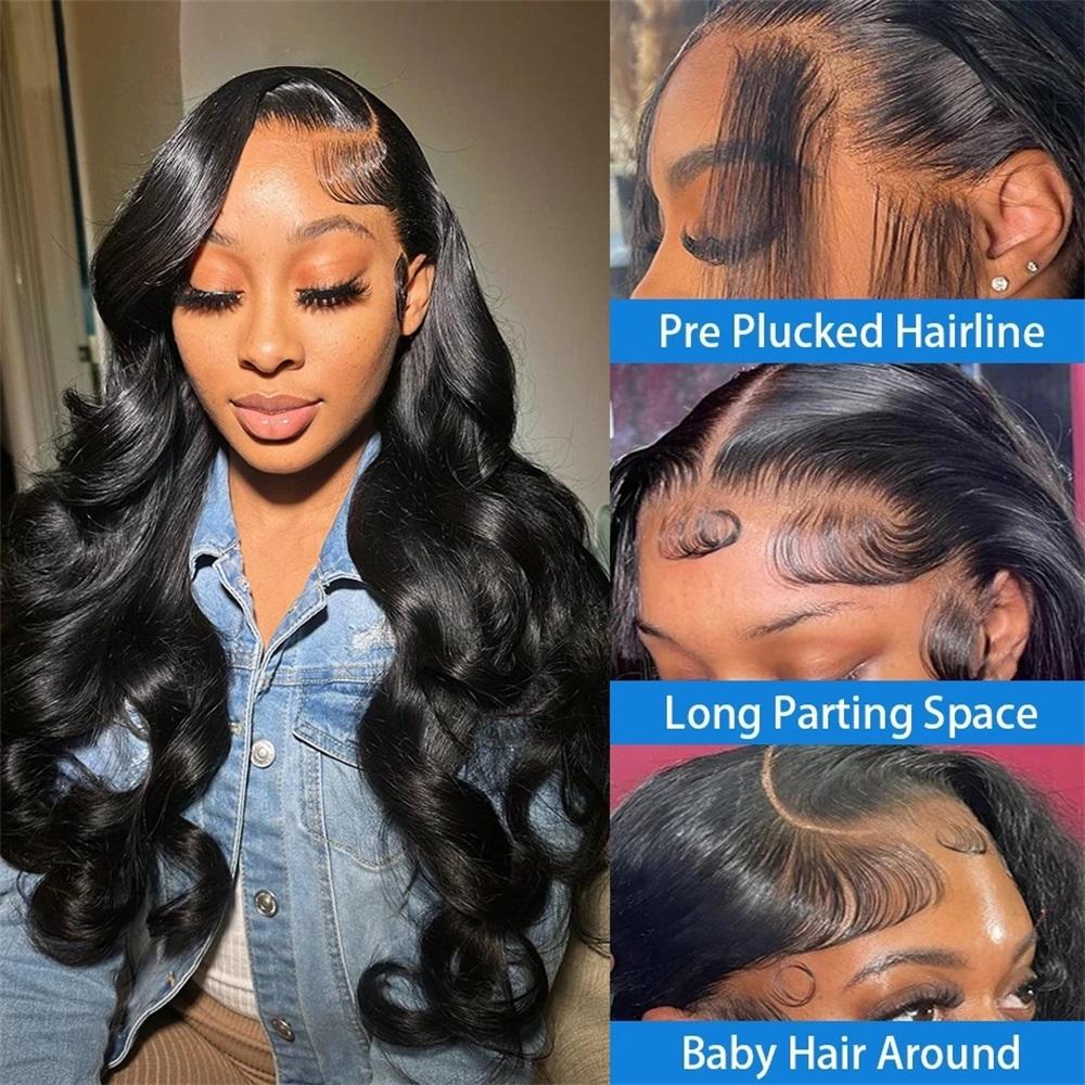 Bling Hair Body Wave Drawstring Glueless Wig Human Hair 13x4 13x6 HD Transparent Lace Wig Human Hair PrePlucked Natural Hairline Brazilian Real Human Hair Wigs Lace Frontal Natural Color 180% Density