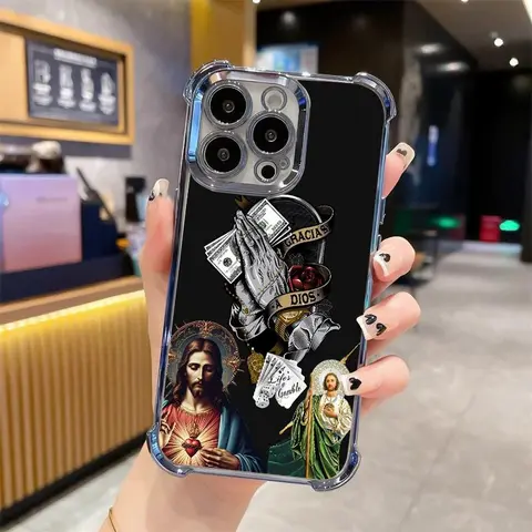 Creative Jesus Print Soft Silicone Smartphone Case - Electroplated, Full-Coverage, Shockproof Mobile Phone Accessory for iPhone 17 Pro Max,16 Plus,15,14,13,12, 360 Degree Protection