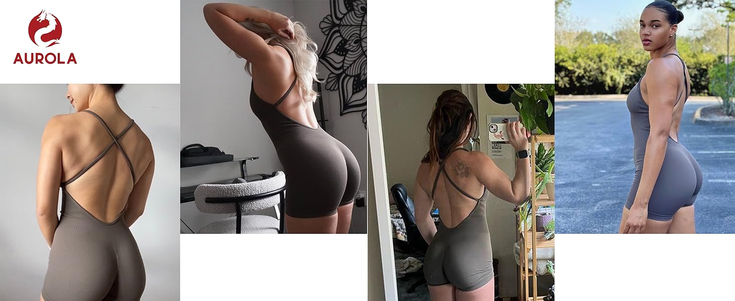 AUROLA Strapy Romper for Women Workout Yoga Gym Seamless One Piece Jumpsuit Tummy Control Padded Sports One Piece Bodysuits AUROLA Strapy Romper for Women Workout Yoga Gym Seamless One Piece Jumpsuit Tummy Control Padded Sports One Piece Bodysuits