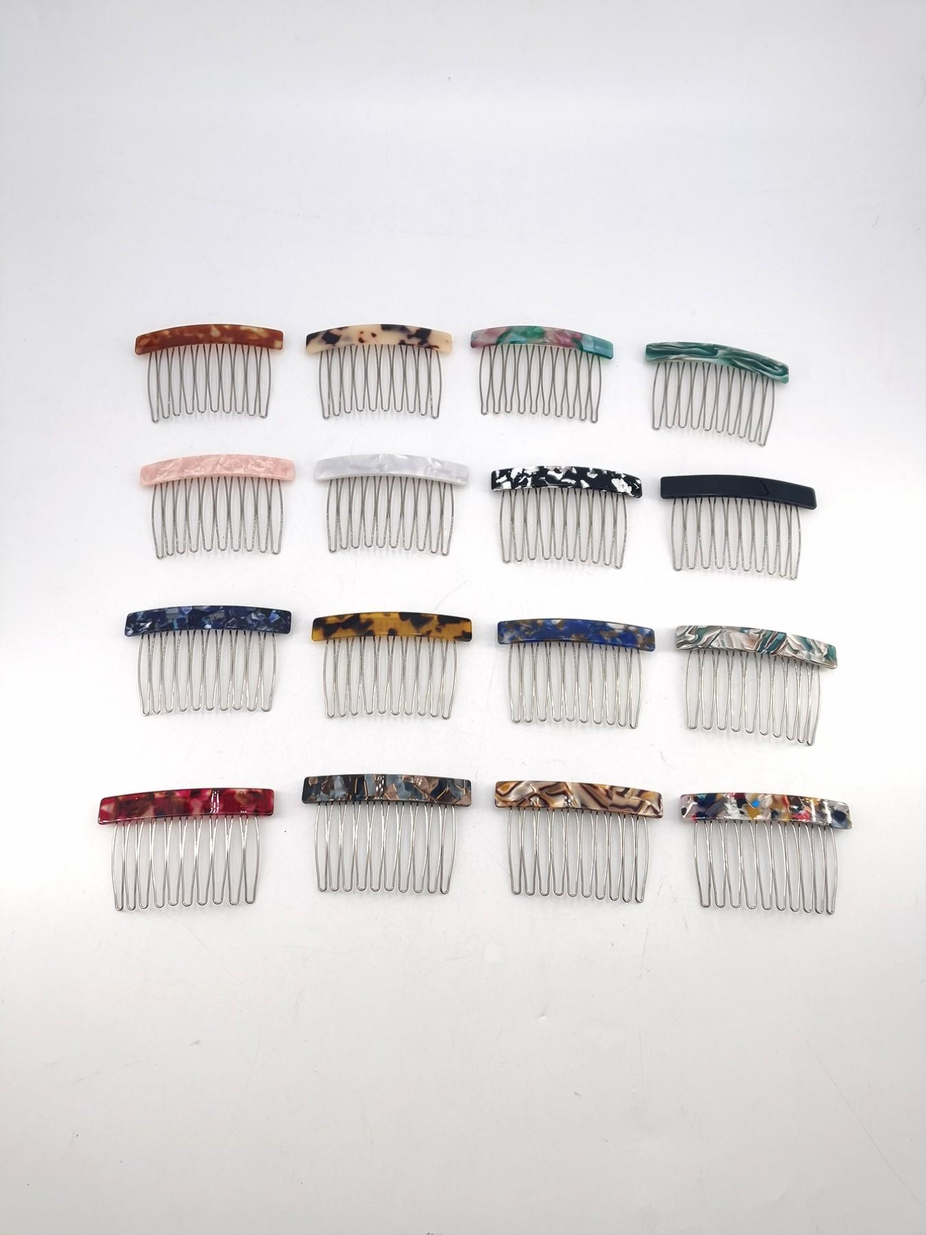 1PC 7.5cm Square 10-Tooth Acetate Hair Comb, Metal Material, Easy to Wear, Gentle on Hair, Vintage Elegant Style, Perfect for Daily Use