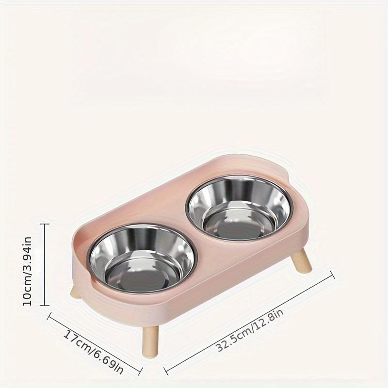 Pet Dual Bowl Food Dish, Scientific Neck Protection Design, Anti-Spill Wide Base, Stainless Steel, Water Bowl Included, Essential Pet Accessory