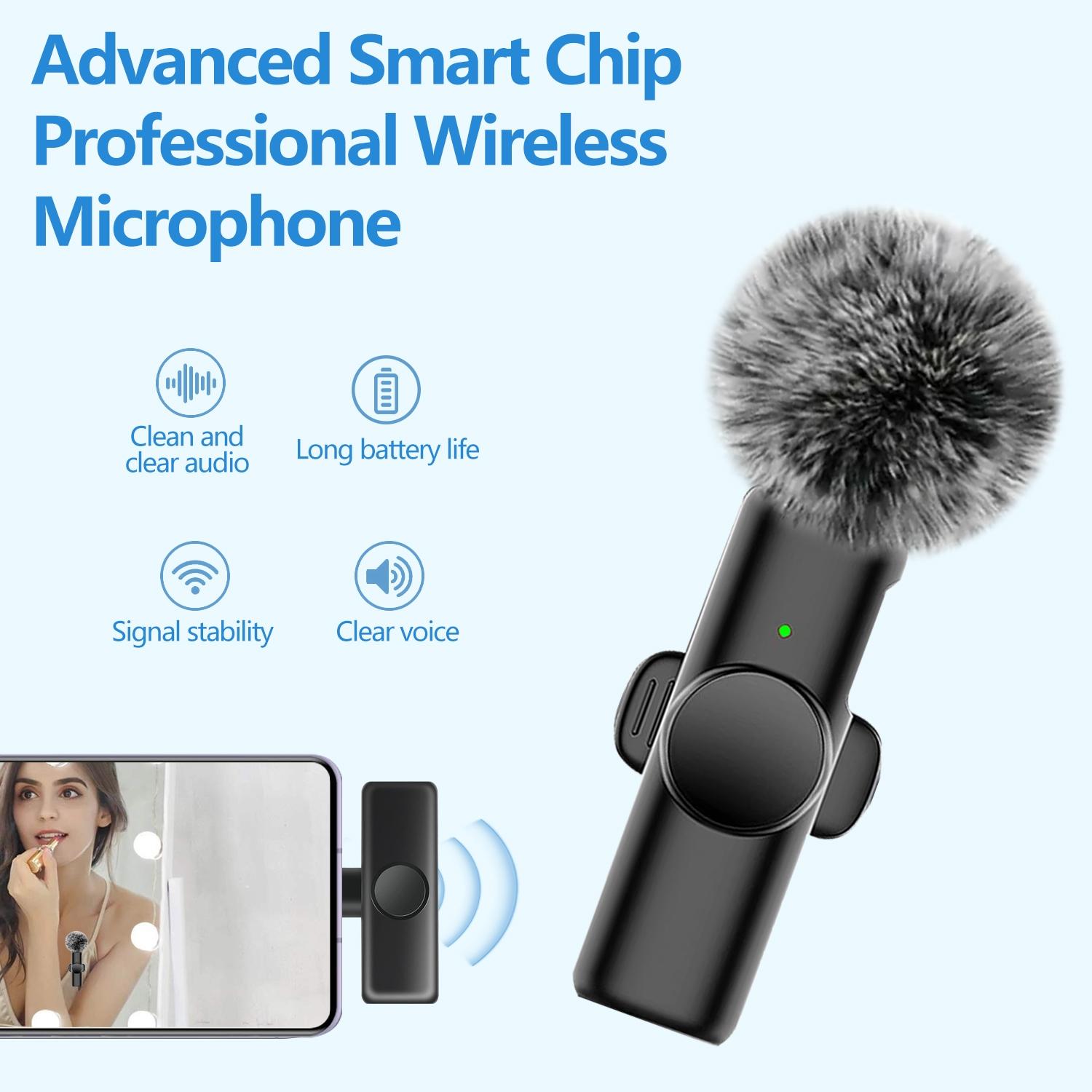 Wireless Lavalier Microphone with Noise Reduction Cover Plug-Play Professional Noise Reduction Recording Clip Mic Plug-Play for Video Recording Interview Podcast Wireless Mic for PC, IOS, Andriod, Record Vlogs, Live Stream, Receiver