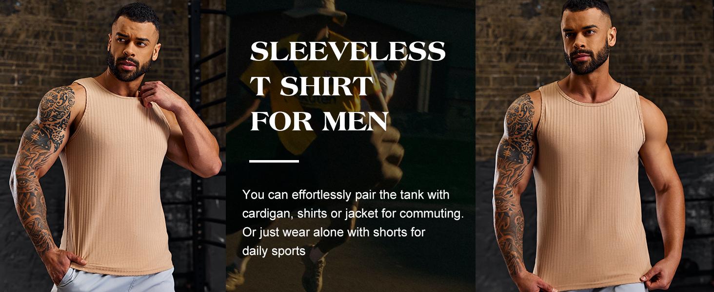 Runcati Men's Ribbed Tank Tops Knit Sleeveless Workout T Shirt Muscle Gym Fitness Tee