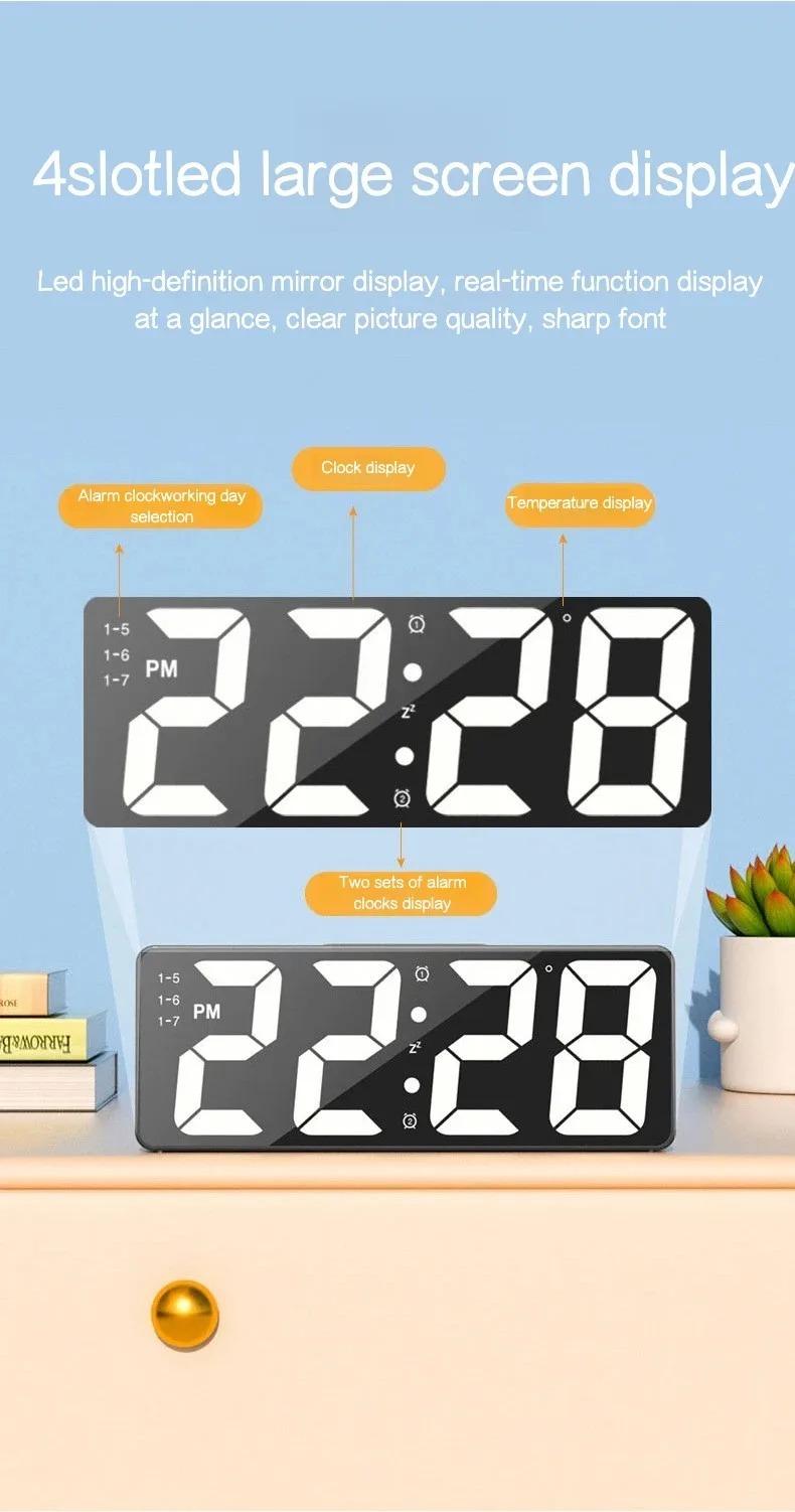Digital Clock LED Wake Up Light Multifunctional Alarm Clock Bedroom Electronic Desktop Clock With Temperature Display Adjustable Brightness USB Powered Clock