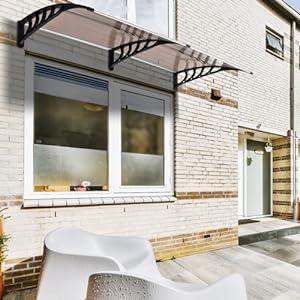 Ubesgoo Window Awning Door Canopy 77"x35.4", Polycarbonate Cover Front Door Outdoor Patio Awning Canopy UV Rain Snow Sunlight Protection Hollow Sheet, Brown Board & Black Bracket