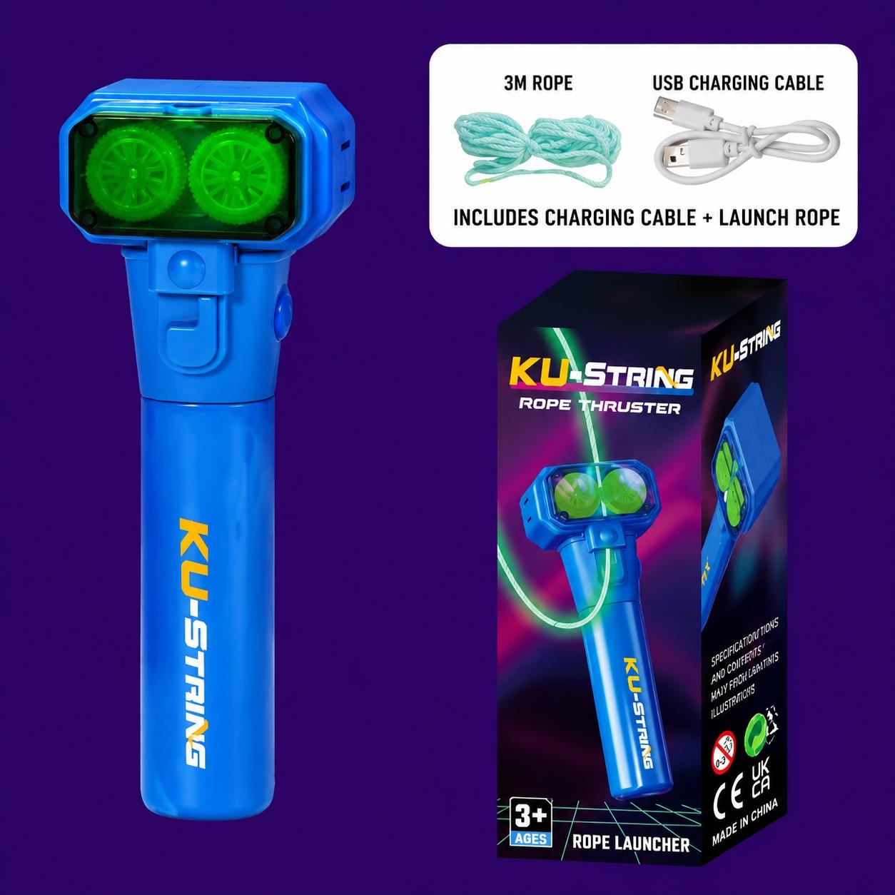 Glowing Gear Electric Rope Launcher, USB Rechargeable High-Speed Motor Magic Floating Rope, Stress Relief Toy, Stress Relief Tools for Kids and Adults, Birthday Gift for Ages 3+