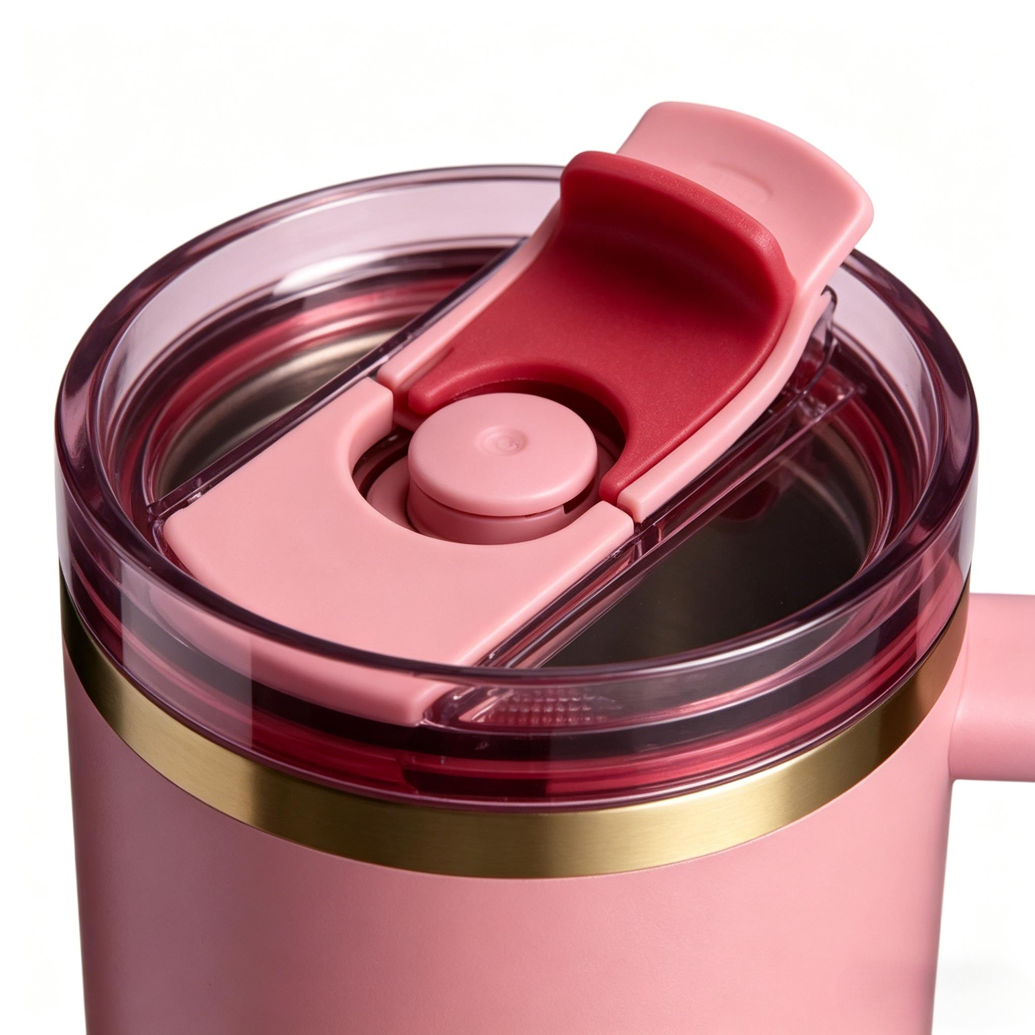 Lotus Pink Giant Leak-Proof Stainless Steel Tumbler with Removable Foldable Straw Lid, Insulated for Hot & Cold,40oz