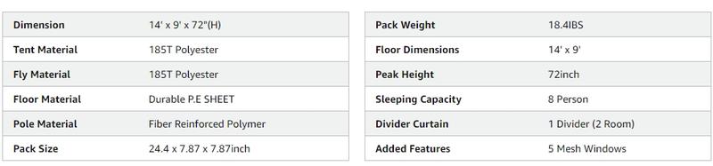 CAMPROS CP Tent 8 Person Camping Tents, Weather Resistant Family Tent, 5 Large Mesh Windows, Double Layer, Divided Curtain for Separated Room, Portable with Carry Bag