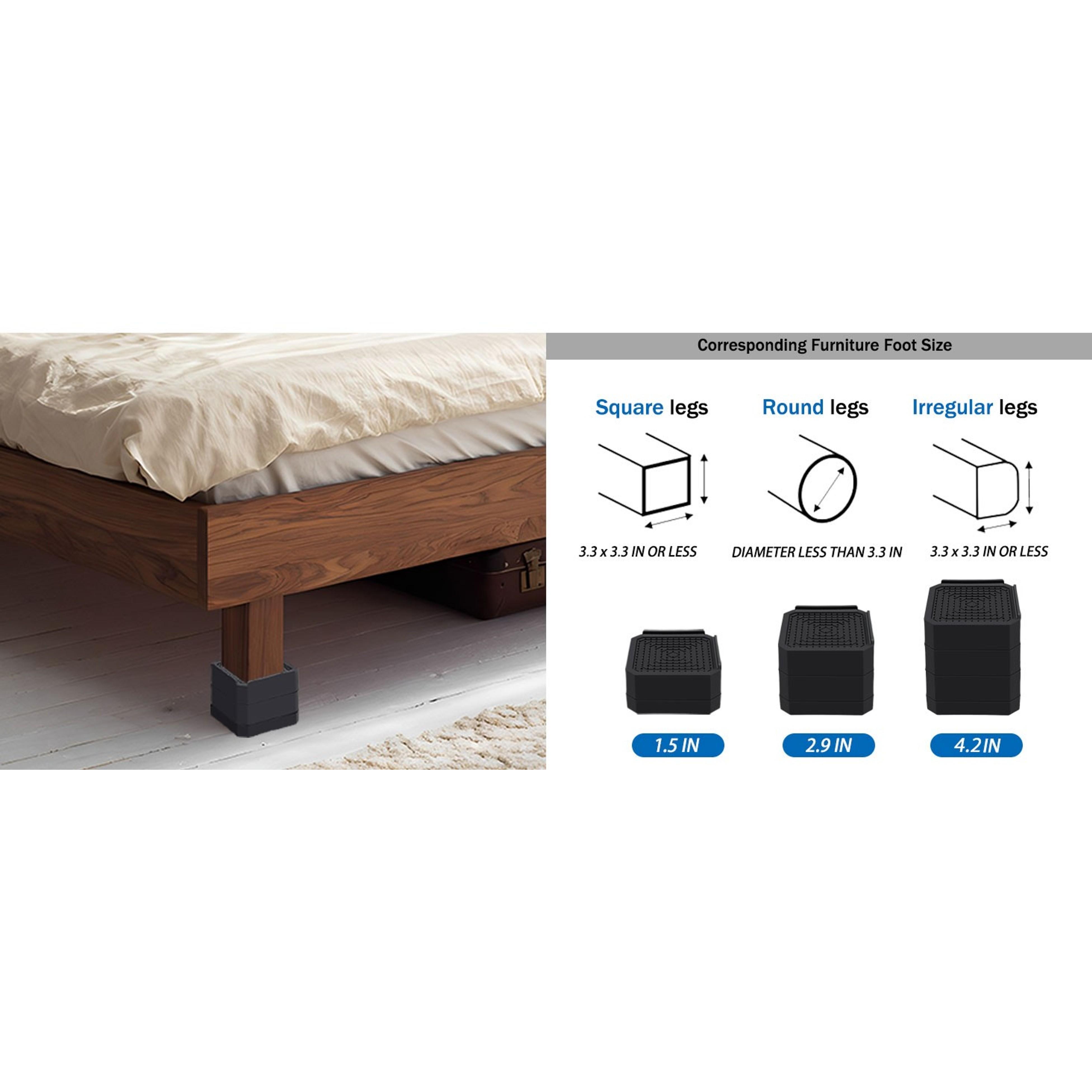 Bed Risers and Furniture Risers, Heavy Duty Adjustable Lifting Blocks for Couches, Desks, and Chairs, Elevates 1.5 or 3 Inches, Holds up to 4000 lbs (Black) Bed Risers and Furniture Risers, Heavy Duty Adjustable Lifting Blocks for Couches, Desks, and Chairs, Elevates 1.5 or 3 Inches, Holds up to 4000 lbs (Black)