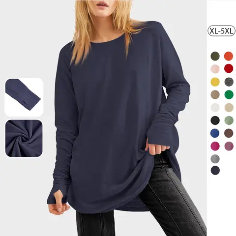 Tankaneo Women's Plus Size Long Sleeve Tunic Top Crew Neck Summer Oversized Fit Basic T Shirts Blouse