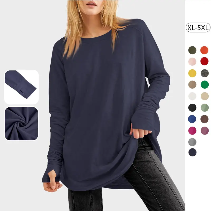 Tankaneo Women's Plus Size Long Sleeve Tunic Top Crew Neck Summer Oversized Fit Basic T Shirts Blouse