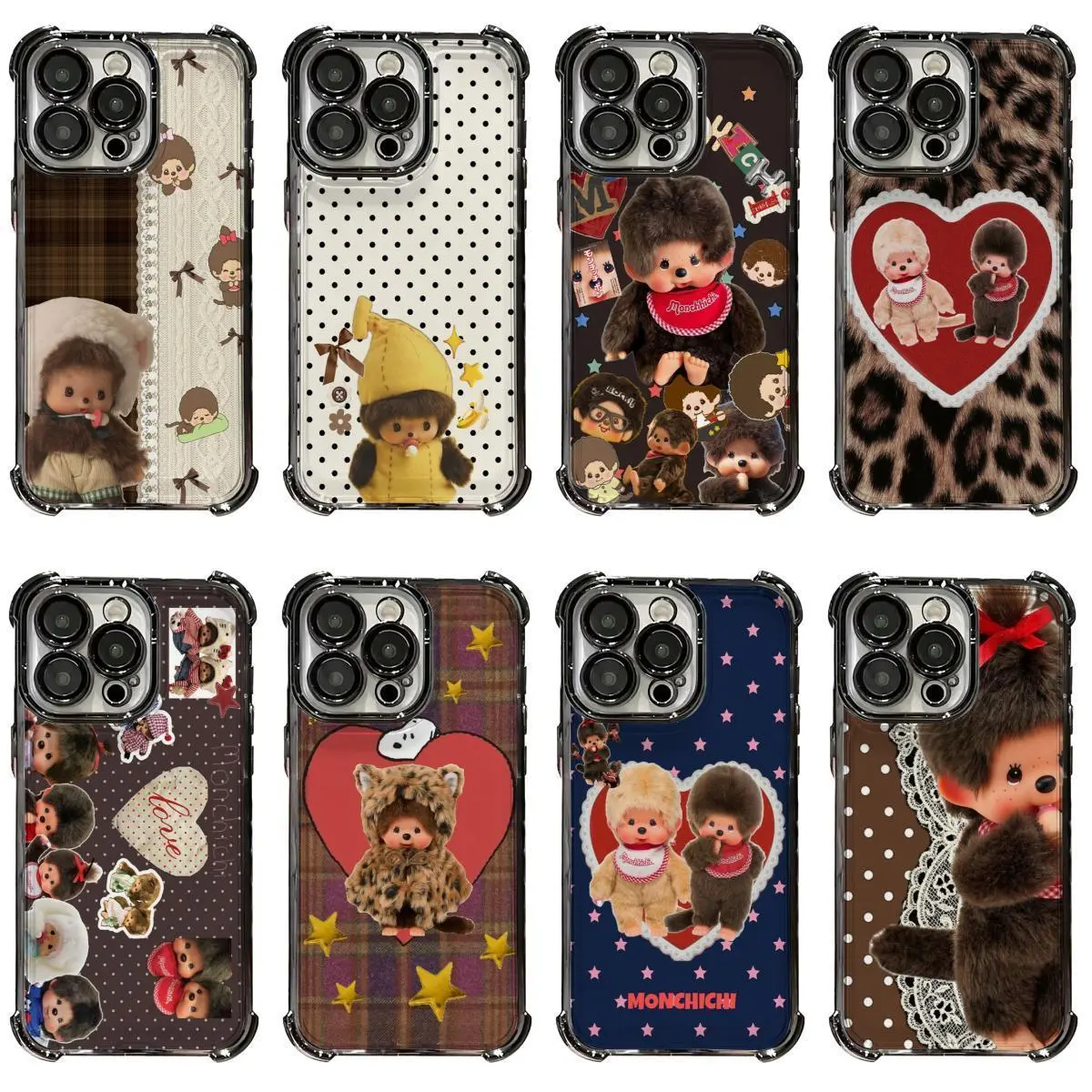 Cute Cartoon Monchichi Vintage Style Phone Case For iPhone 17 Promax 17E 16 15 14 13 12 11 Pro Max 17Air Plus & Samsung Galaxy S26 S25 S24 S23 FE Ultra Plus Anti-Fall Transparent TPU Smartphone shockproof protection Soft silicone   Protective  Back Cover