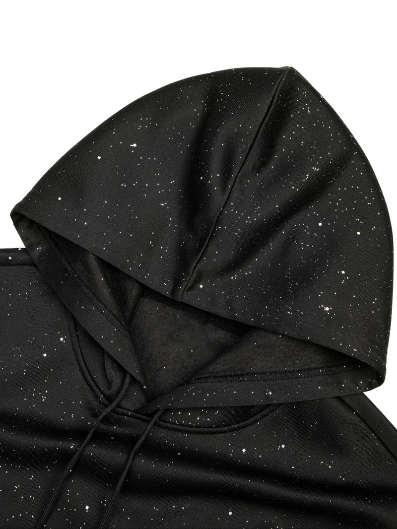 Men's Hoodie Sweatshirt, Trendy Street Style, Plain Hoodie Sweatshirt, Fashion Starry Shiny Process Pullover For Fall Outfits & Winter Outfits, Thick Soft Fabric, Men's Top for Daily Wear