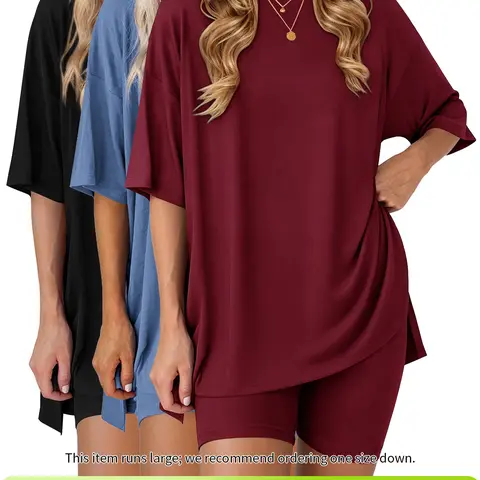 Women's Solid Color Tee & Skinny Shorts Loungewear Set, Casual Comfy Breathable Round Neck T-shirt & Shorts PJ Set, Ladies Sleepwear for Summer, Pajama, Soft Lounge Sets, nightwear, Pajamas Lounge Set
