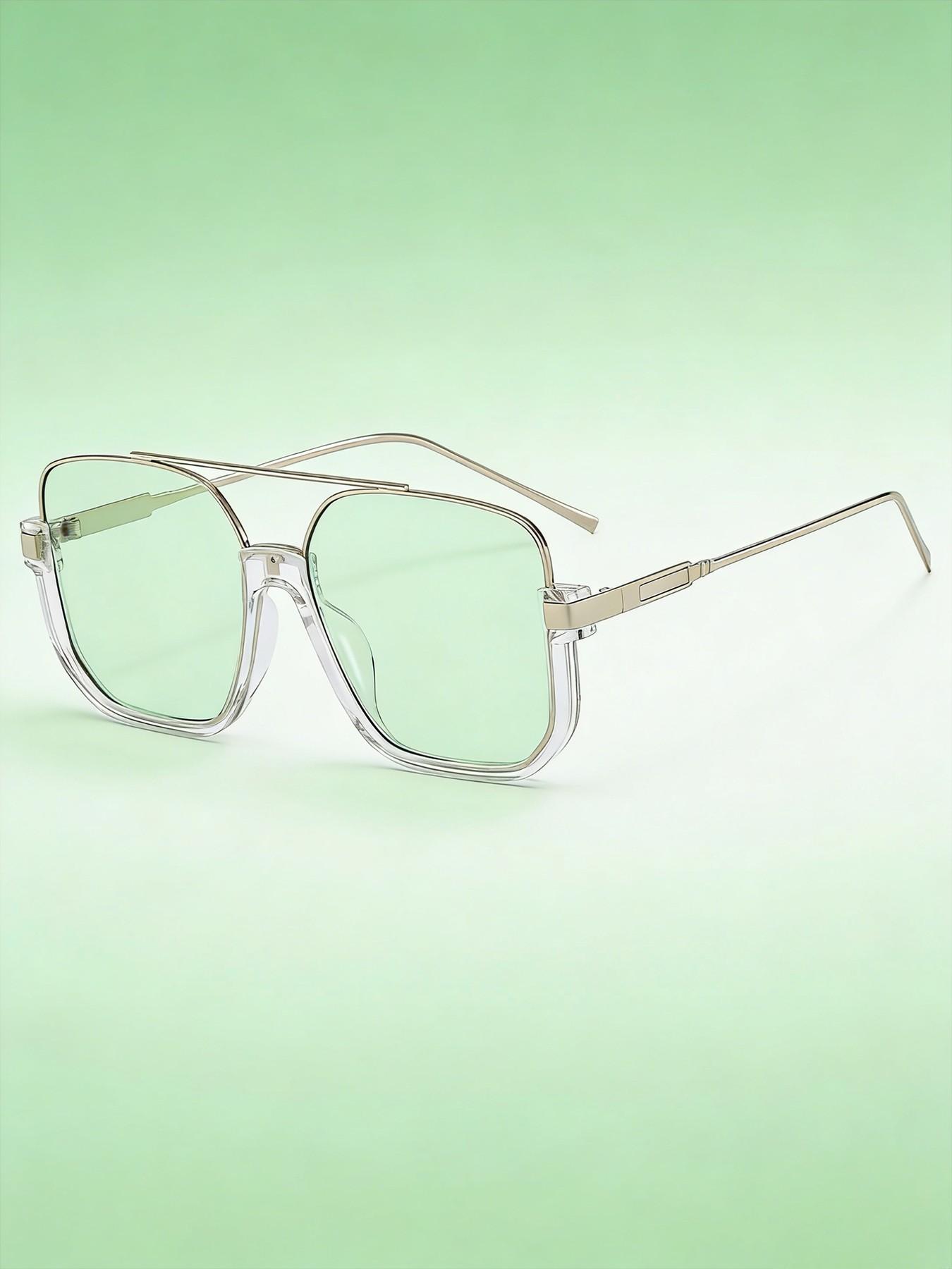 Unisex Fashionable All-match Tinted Lens Aviator Sunglasses, Vintage Trendy Sunglasses, Fashionable Sunglasses for Outdoor Activities, Sleek Rectangular Sunglasses