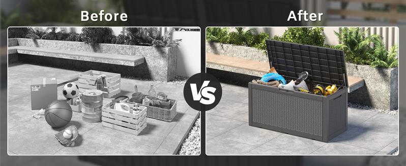 31/60/100/260 Gallon Resin Outdoor Storage Deck Box (padlock not included) – Waterproof, UV-Resistant, Multi-Functional, Lockable, Durable, Storage of tools 31/60/100/260 Gallon Resin Outdoor Storage Deck Box (padlock not included) – Waterproof, UV-Resistant, Multi-Functional, Lockable, Durable, Storage of tools