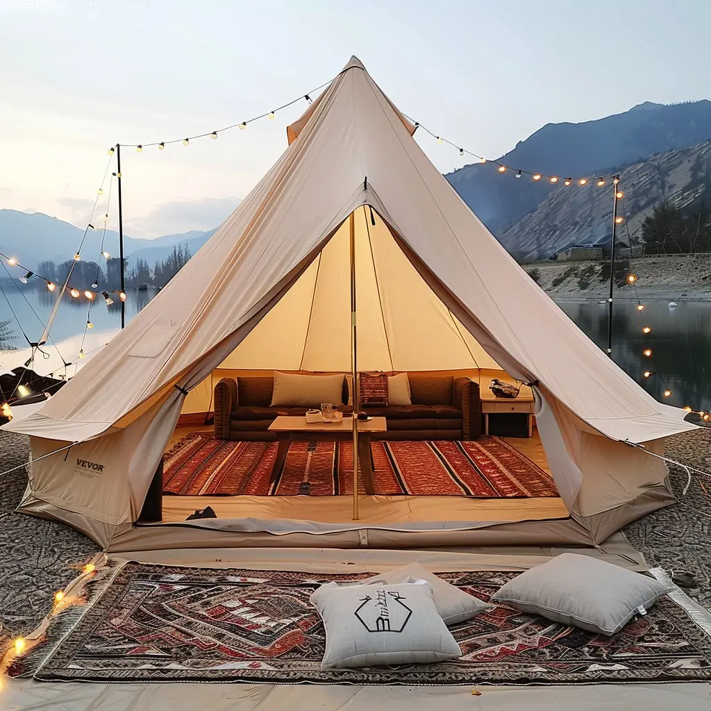 VEVOR Canvas Bell Tent, 4 Seasons 7 m/22.97 ft Yurt Tent, Canvas Tent for Camping with Stove Jack, Breathable Tent Holds up to 12 People, Family Camping Outdoor Hunting Party