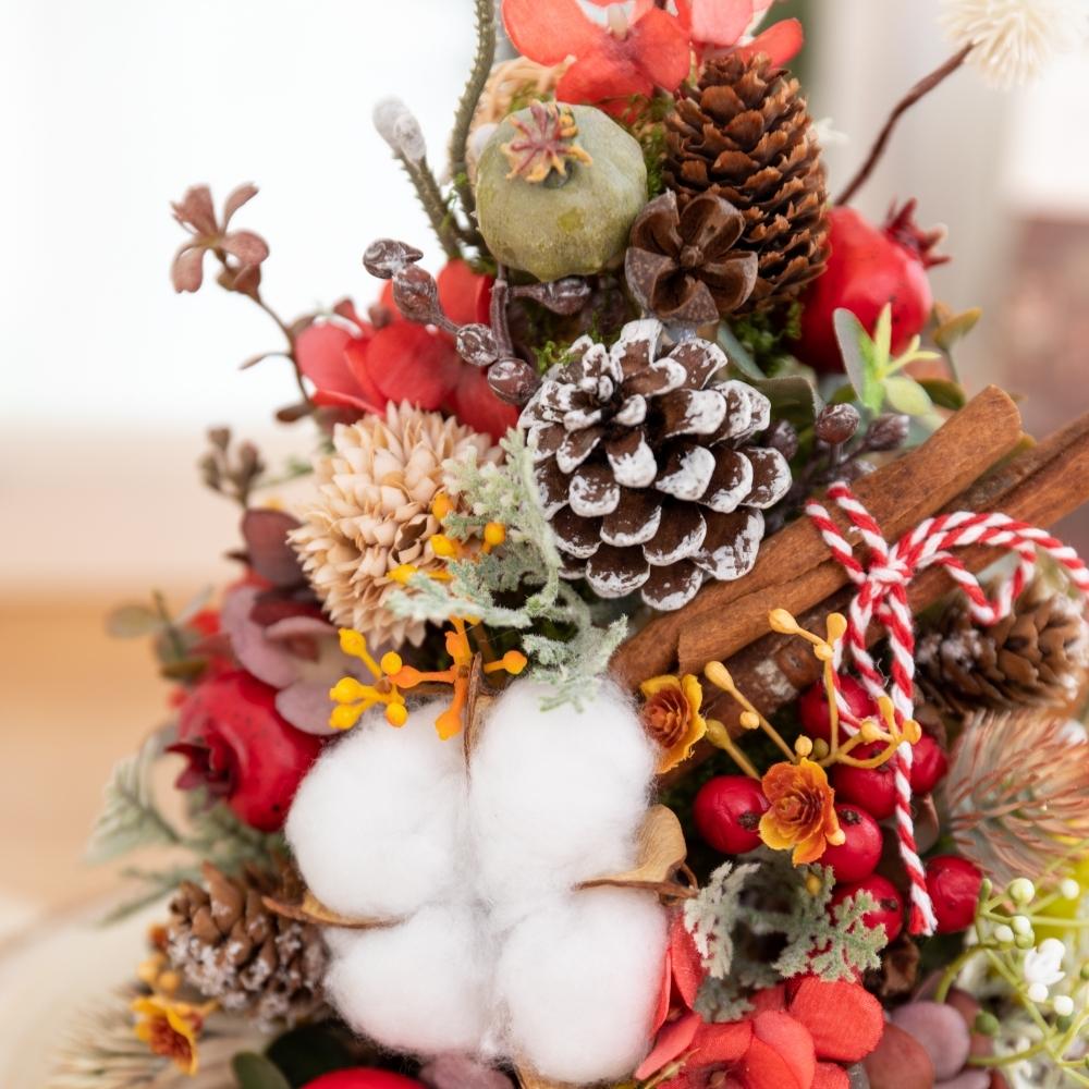 Fall Vintage Artificial Christmas Tree Ornament, Artificial Flowers with Wooden Base, Christmas Decor, Fake Plants, Home Room Office Decor, for Holiday Autumn Thanksgiving Christmas Party Decor, Coffee Shop Atmosphere Decor, Does not include light strings