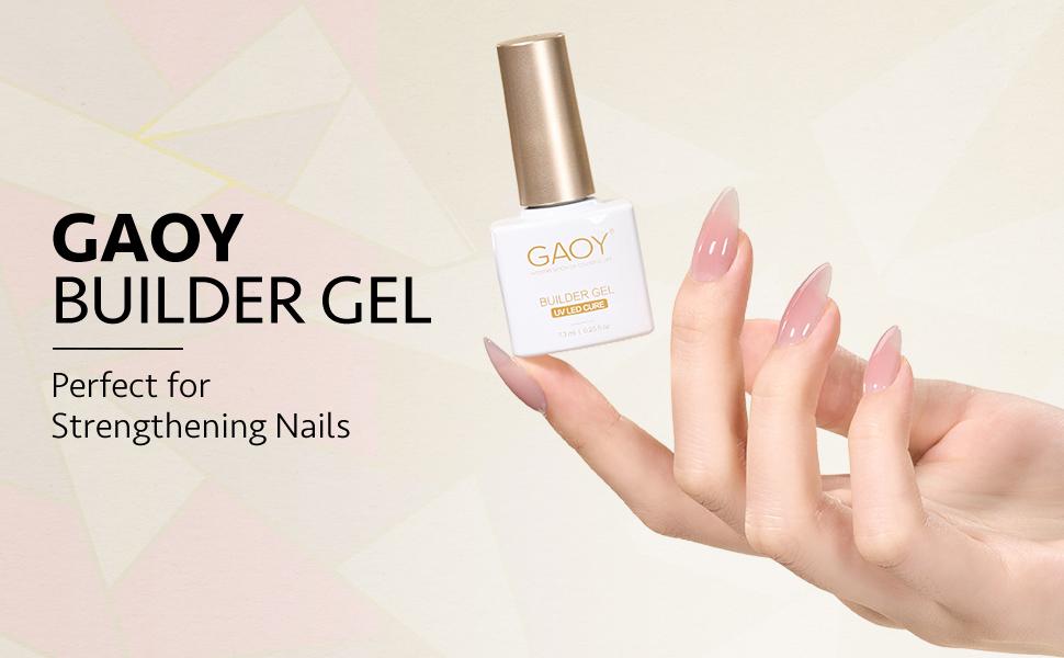 GAOY Builder Gel Set for Nails, Milky White Pink Nude Sheer Jelly Nail Strengthener, Soak Off Nail Extension Hard Gel, Rose Jelly, Base Coat Top Coat Needed Uv Manicure nails