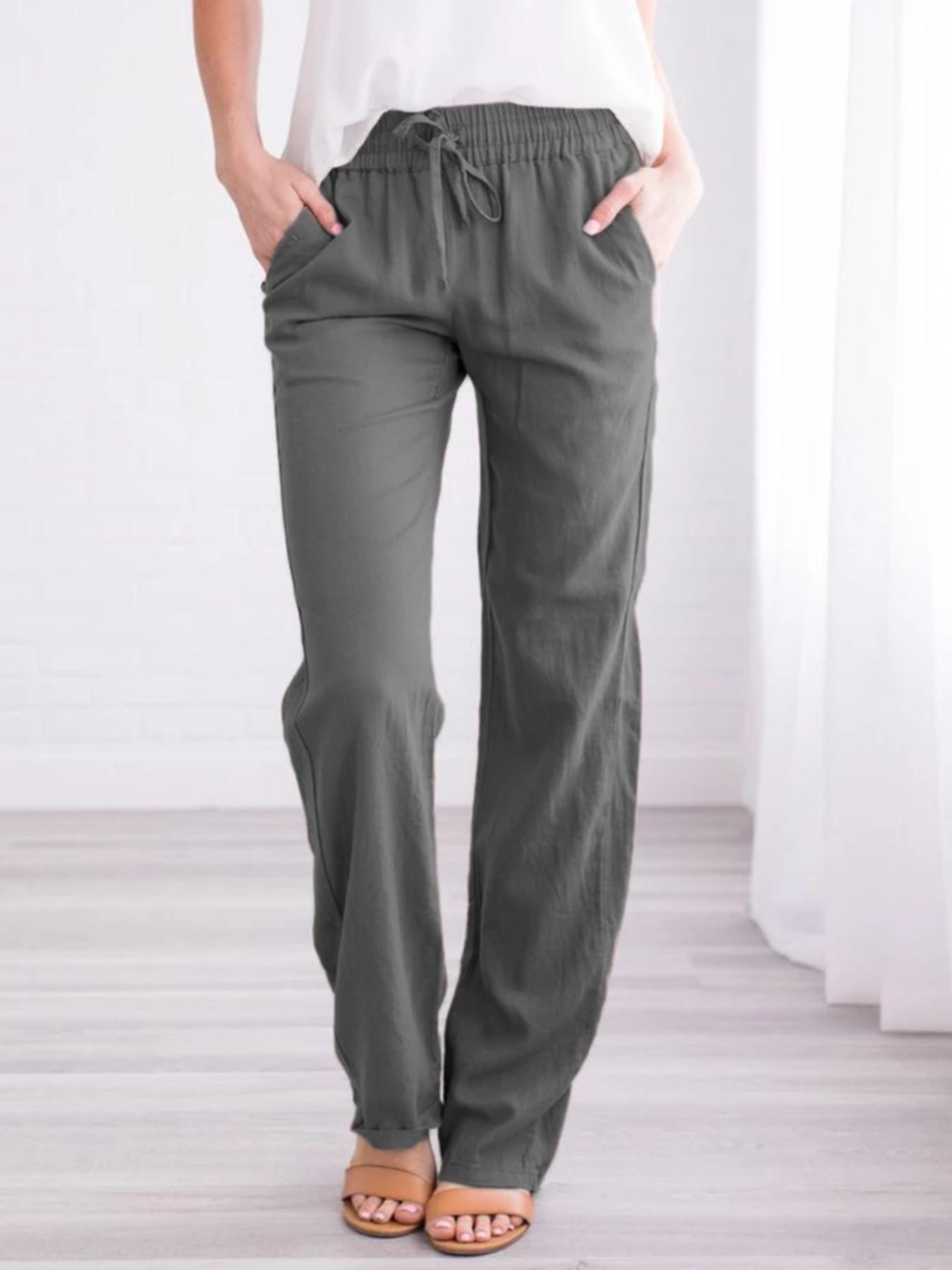 New Summer Autumn Cotton Linen Drawstring Loose Fit Casual Wide Leg Long Pants for Women, Comfortable and Stylish Bottoms