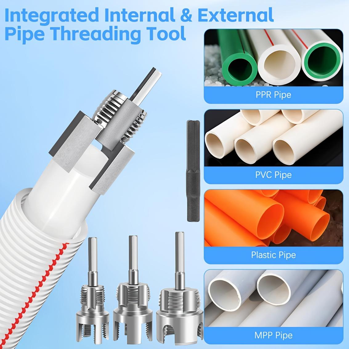 Pipe Thread Processing Tool Set, Hand Tools, Integrated Internal & External Thread Tools, Fits 1/2 Inch, 3/4 Inch, 1 Inch Pipes, Metal Material