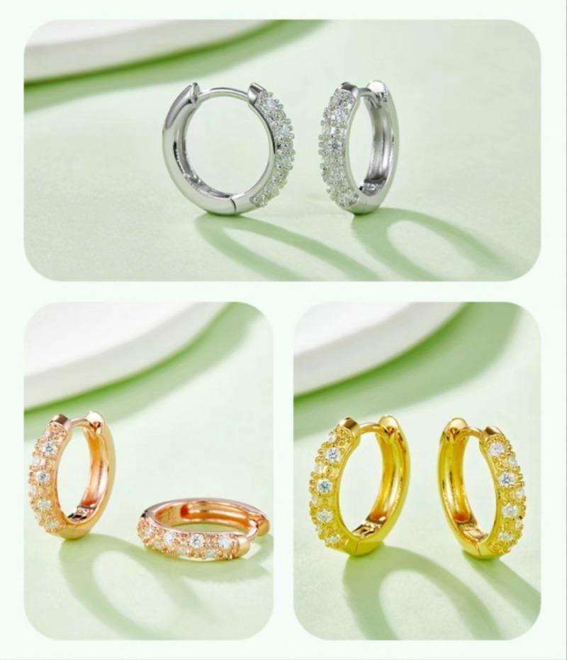 Double row half earrings S925 silver moissanite diamond quartz D grade 0.27CT S925 Silver Moissanite Stud Earrings