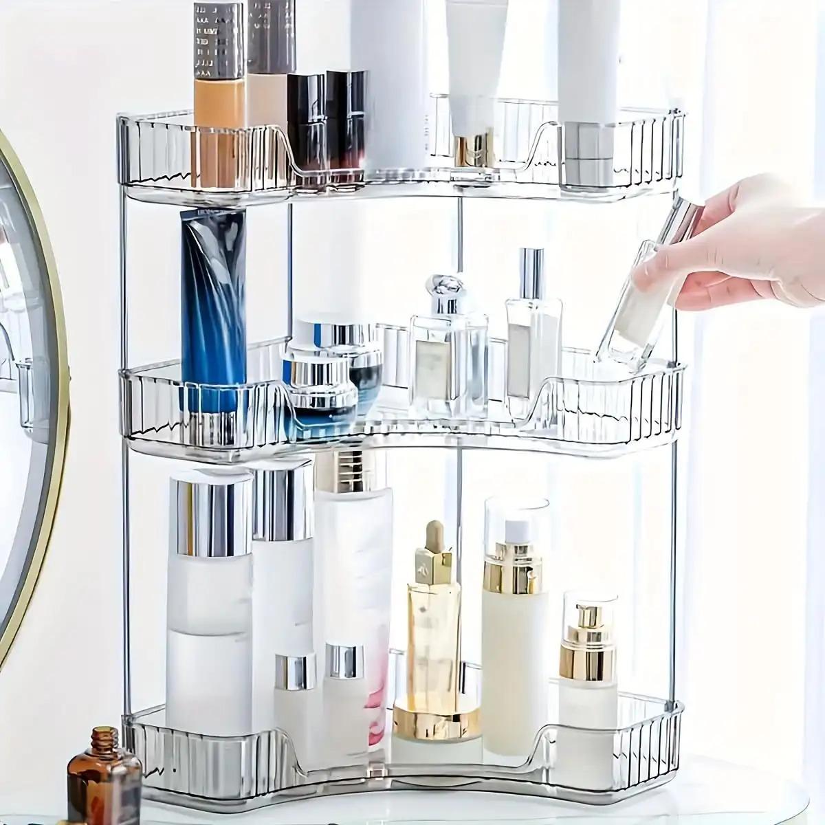 Multifunctional Acrylic Corner Shelf, Transparent Cosmetic Organizer, Perfume & Skincare Holder, Bathroom Vanity Kitchen Spice Rack Cup Storage, Cosmetics Organizer Storage