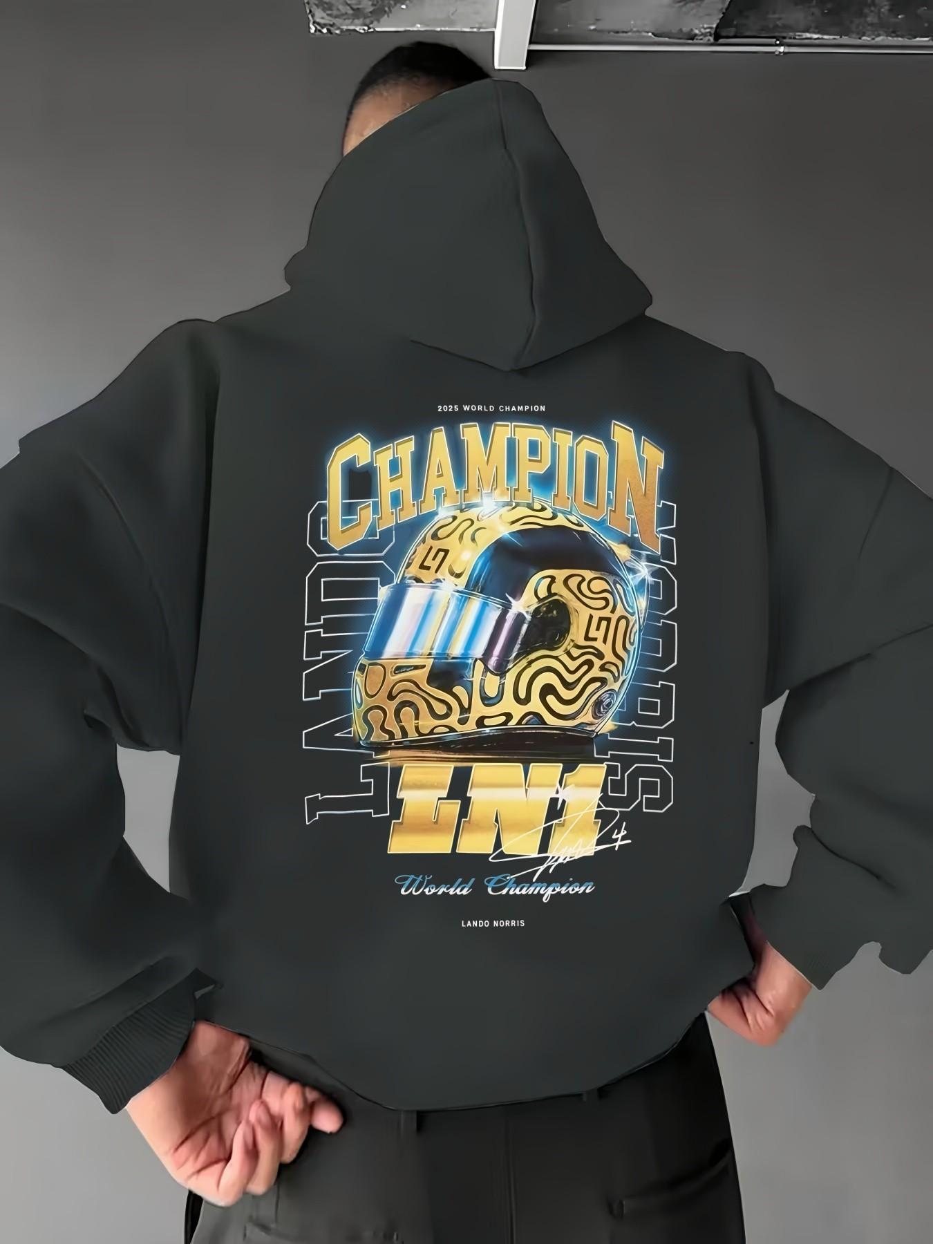 Mclaren F1 Team Lando Norris World Champion Unisex Hoodie, Casual Loose-Fitting F1 Racing T-Shirt, Random Print, Fall & Winter