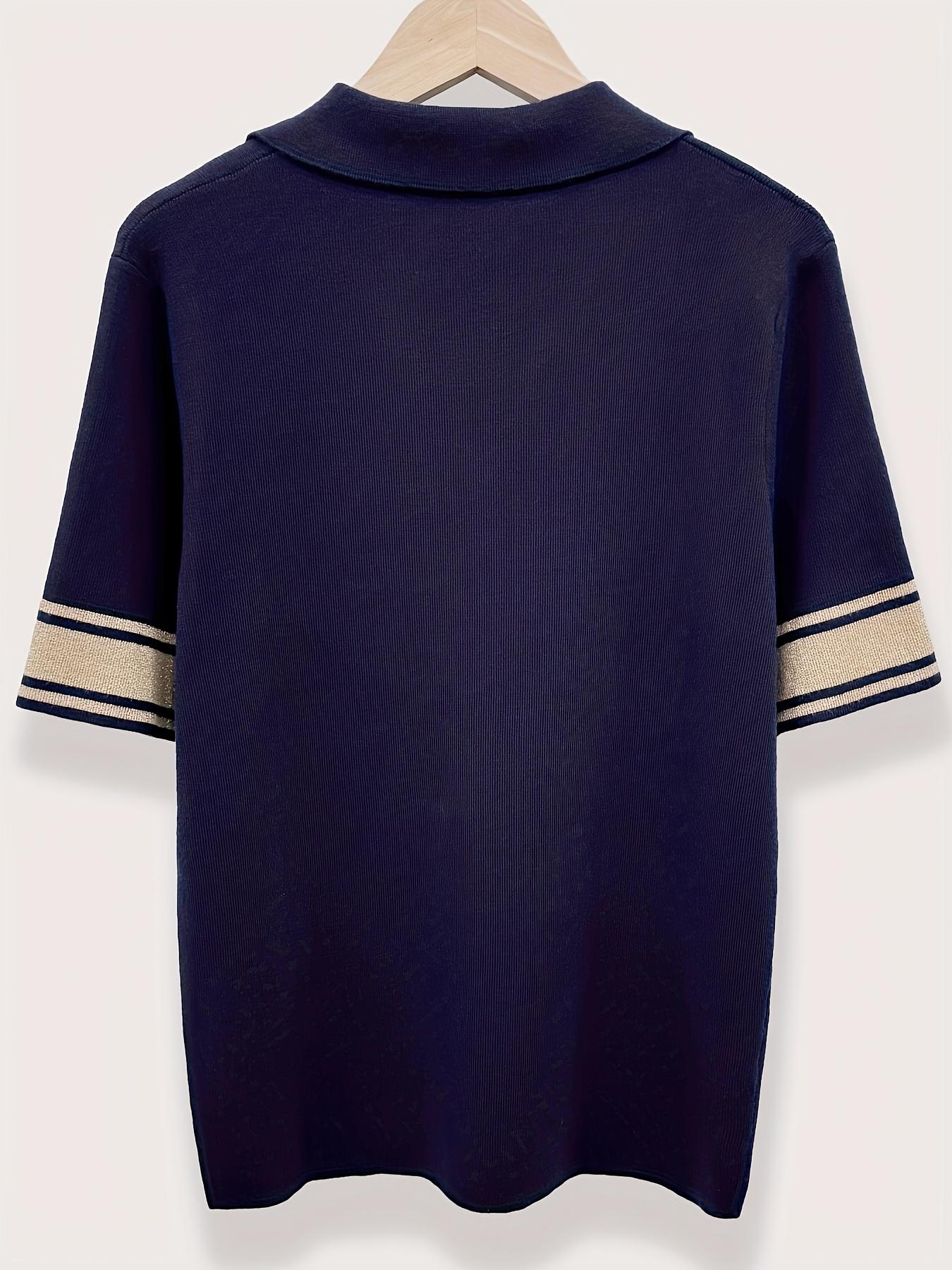 New Fine Knit Polo Shirt T-Shirt for Women, Spring & Fall Versatile Stylish Fitted Knitted Aesthetic Short Sleeve Bottom Layer Top, Casual Fashion