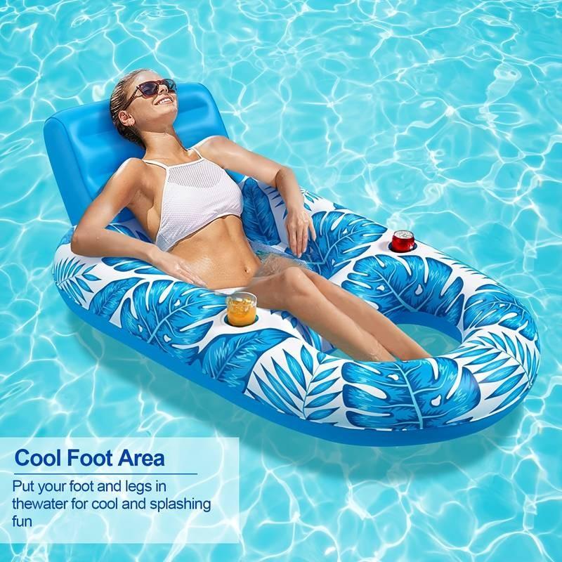 Leaf Pattern Floating Lounger Chair, Inflatable Cup Holder Pool Float Bed, Perfect for Pool Parties, Comfortable and Relaxing