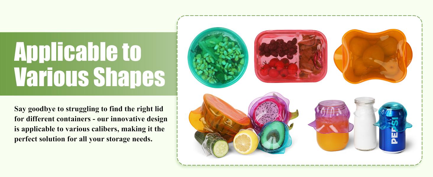 CuLiDing Kitchen Food Storage Silicone Lids - Reusable Flexible Bowl Lids for Cups or Square Containers, Fridge and Microwave Safe, Mixed Sizes, 6PCS