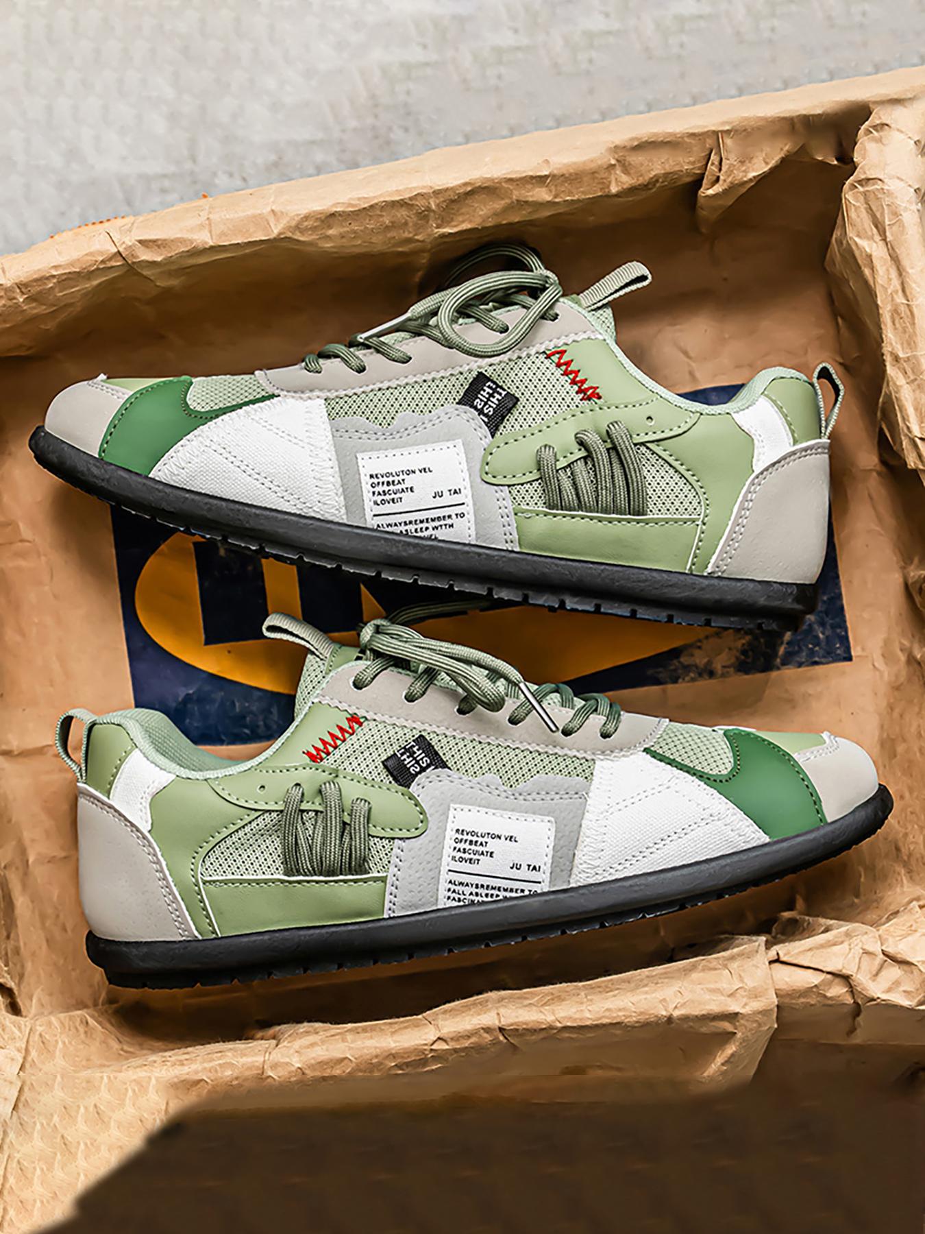 Men's Low Top Sports Shoes, Footwear Sneakers, Olive //gold///cream Color, Lace-Up Casual Style, Comfortable Buffer Design, Fashion Trendy Walking Pu Textile Sneakers, Casual Use Sneaker