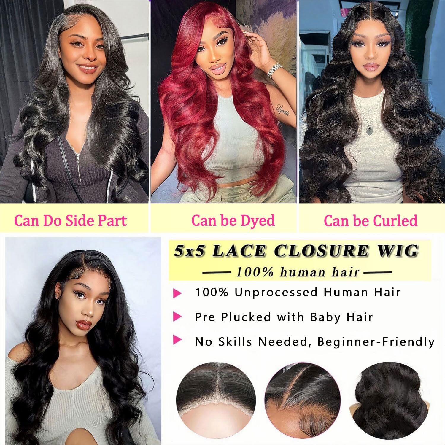Bling Hair Body Wave 5x5 HD Lace Ready to Go Glueless Wigs Human Hair Easy Wear Pre Plucked Pre Cut Pre Bleached 6x4 Lace Closure Wigs 180% Density Long Wavy for Black Women Natural Color with Baby Hair For Black Women