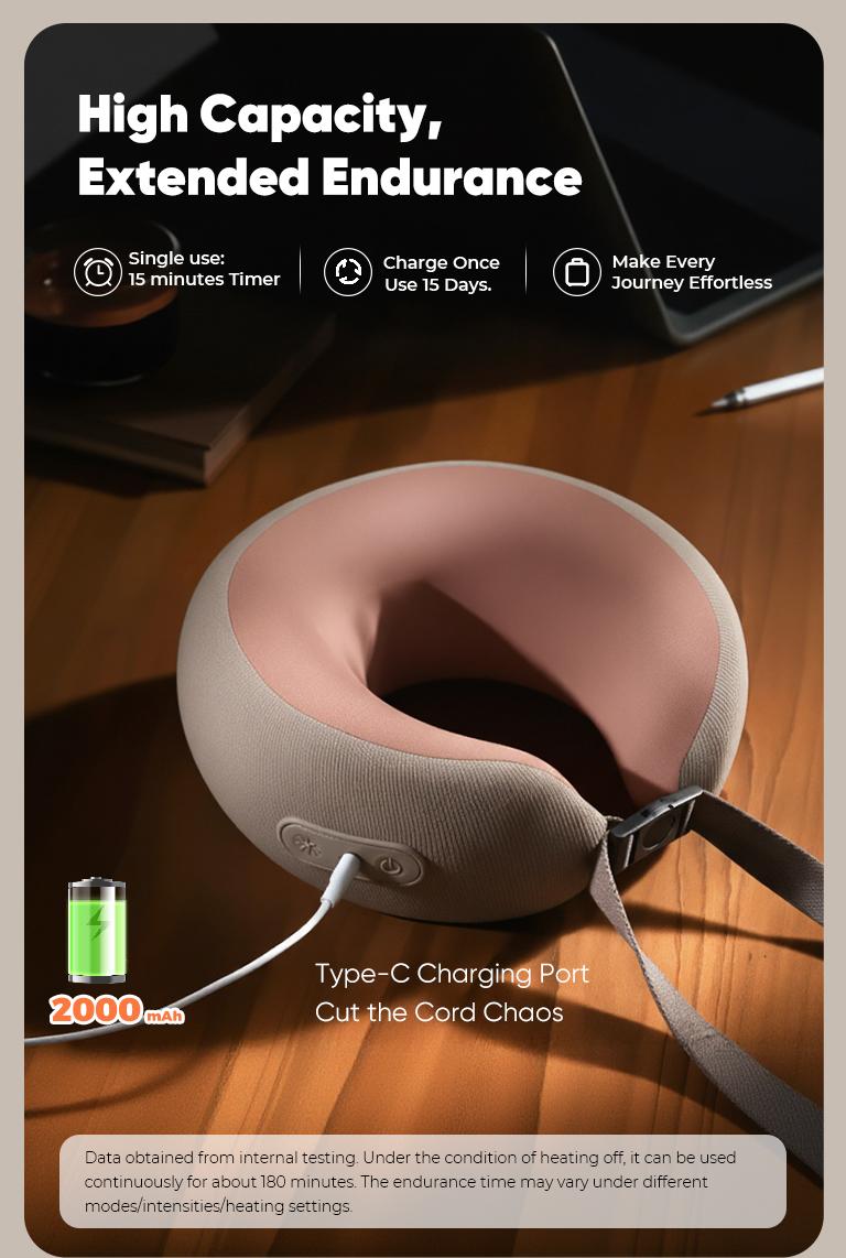 CINCOM U-Shaped Neck Massager Pillow（Mocha Coffee） for Cervical Support, with Soothing Heat & Kneading, 360° Memory Foam Support, Cordless, Rechargeable & Portable, Perfect Gift for Black Friday, Thanksgiving, Christmas, Birthdays & More