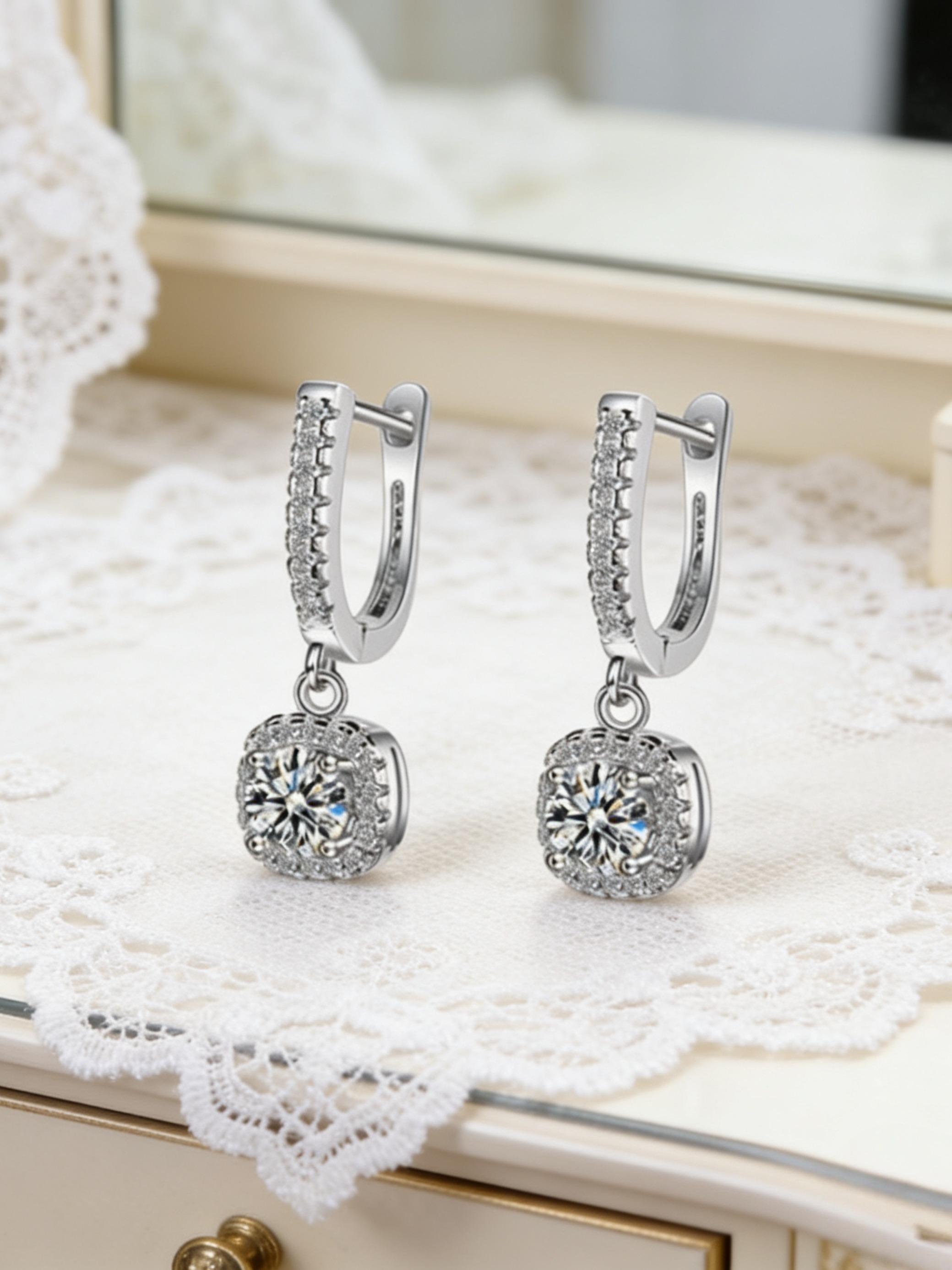 Elegant Fashion Luxe Square Zircon Earrings, Women's Stylish Accessories, Classic Full Diamond Earrings, Perfect Gift for Birthday, Mother's Day, Valentine's Day