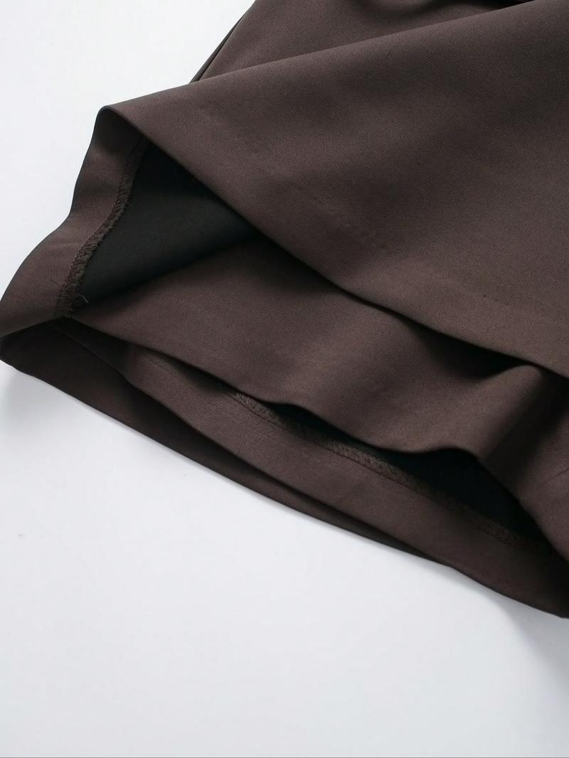 Women's Solid Color Zipper Belted Skirt Pants, Safety Lined Slim Fit Half Skirt, Perfect for Vacation, Home, Daily Wear, Dating, Travel