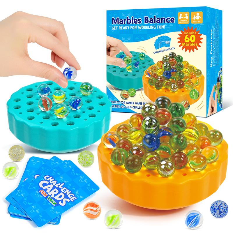 Family Edition Game Toy, Family Fun Game, Glass Marbles Jenga Wobble Ball Puzzle Marbles Balance Game Multiplayer Interactive Board Game, Dice & Challenge Cards - Suitable for 1 to 4 players Gifts, festive gifts