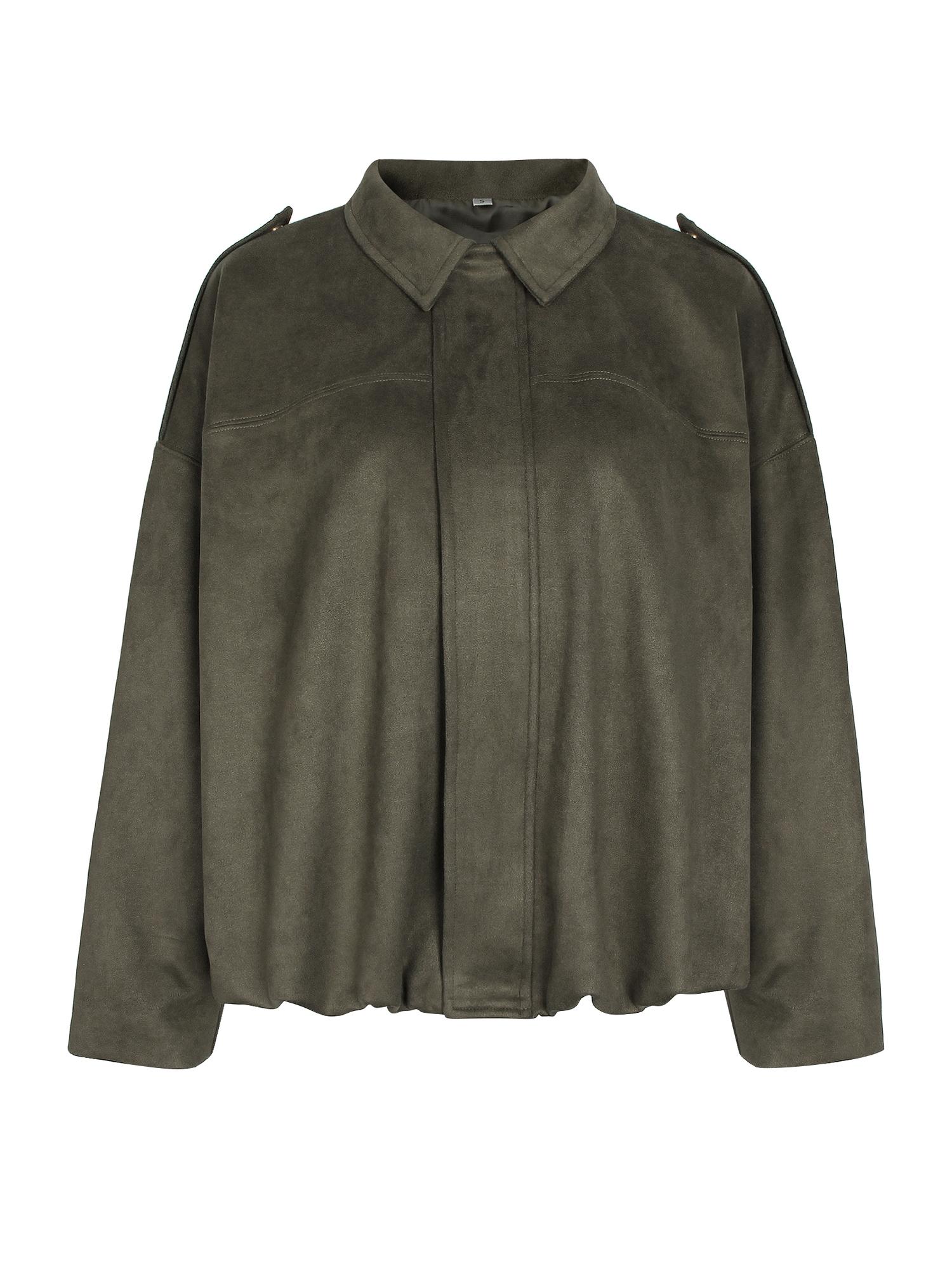 Women Solid Fall Winter Long Sleeve Loose Jacket Ladies Daily Casual Outfit Vintage Coat